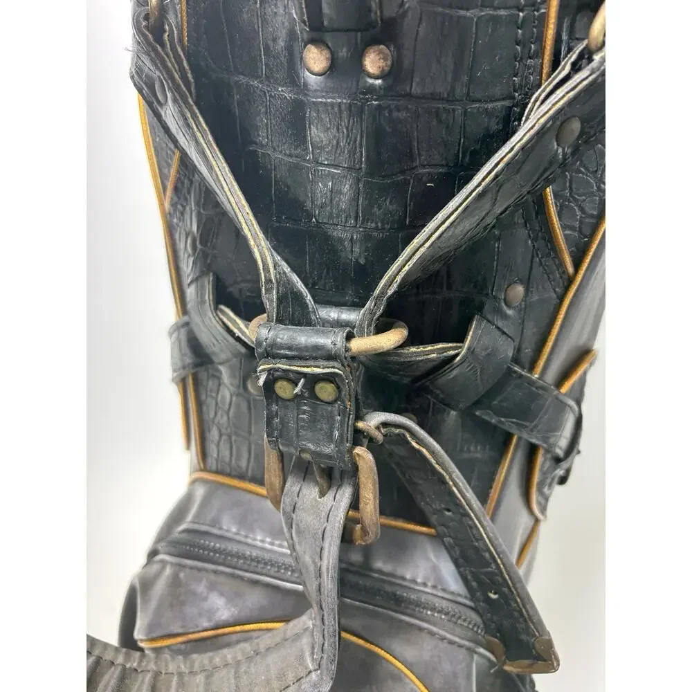 Vintage Titleist Leather Golf Bag Black Faux Alligator Carry Bag Rain Cover USA